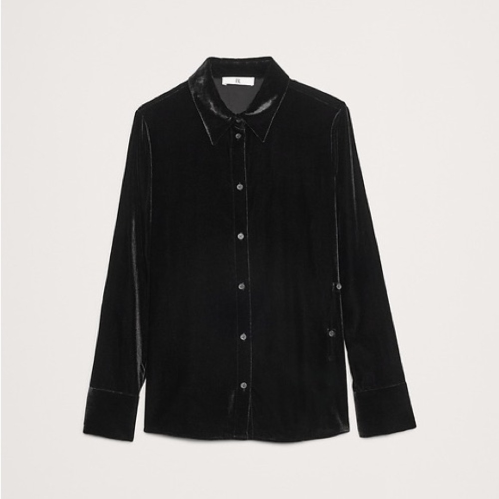 Banana Republic Black Velvet Button-Front Top